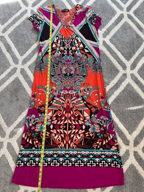 Jessica Taylor NYC Stretchy Maxi Dress Short Sleeves Lace Back MultiColored